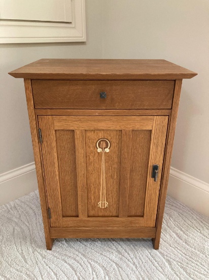 Stickley Harvey Ellis Oak Mission Style Side Table with Door and Drawer