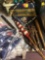 2 US flags, baseball bat, walking stick, primitive tools, Sweetheart felt banner