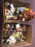 2 boxes clown figurines, jack in the box, music box, etc