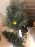 Mini Christmas tree and swag, sprinkler, Austramax lantern without globe, aluminum coffee pots