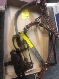 Vintage Oneida traps, leather horse bridle