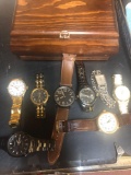 Jewelry box with watches and wedding band with engravings marked 14k