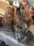 3 garden statues, 2 bears and dog