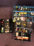 3 tackle boxes with fishing tackle