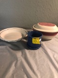 Longaberger piep late, casserole with lid and flowerpot