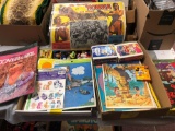 Vintage puzzles, toys, Miss Piggy calendar, Disney Tonka poster, etc