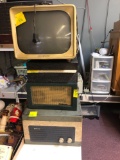 Stack of record players and vintage TV