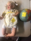 Fayzah Spanos Oopsy Daisy Joy doll and metal vintage globe