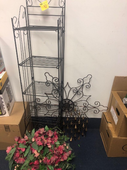 Metal shelf, bells, wall hanging, floral