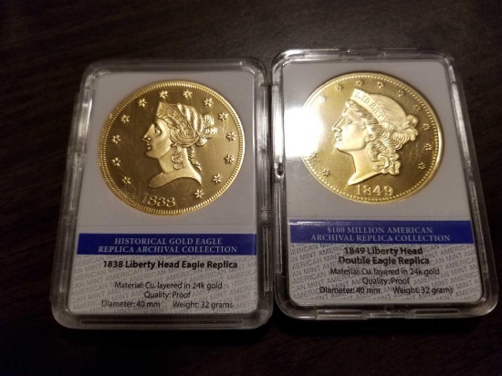 1838 and 1849 Liberty Head Eagle replica coins, bid x 2