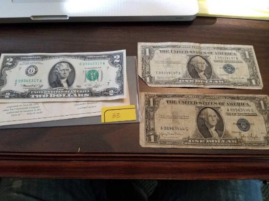 1976 $2 bill, 1957A and 1935D silver certificates