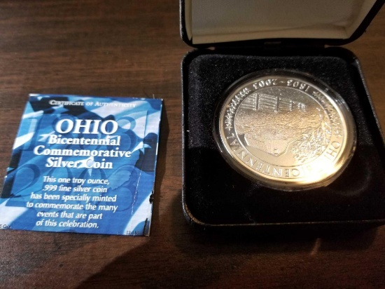 Ohio Bicentennial Commemorative silver coin, 999
