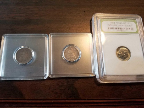 1890 and 1862 seated dimes, 1968d dime, bid x 3