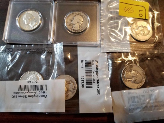 Silver quarters, bid x 6