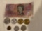 Australia $5 bill, 1971-D Kennedy half, 1979 S. B. Anthony dollar, (2) 2000-P dollars
