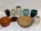(9) Pcs. Pottery. Chip on dark brown stoneware pitcher.