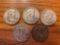 (5) Silver half dollars (1943, 1945, 1954-D, 1960-D, 1962-D).