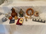 Figurines, ladies wallet, salt & pepper, snowman pillbox, candles, ghost tea lights, etc.