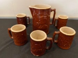 Burley & Winter Pottery Crooksville Ohio pottery pitcher & five mugs.