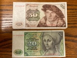 (2) 1970 Bank Note Deutschmarks