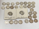 14 Mercury Dimes (1918, 1928, 1935, 1939, 1941-S, 1943 P&S, 1944, 1945), 17 Roosevelt silver dimes.
