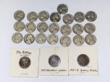 (3) Buffalo nickels (1936, two 1937-D), (22) Jefferson nickels.