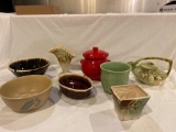 (8) Pcs. McCoy pottery. Chips on teapot, red pot & short vase.