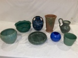 (8) Pcs. Pottery incl. dbl. handled Fulper vase, 8 1/4