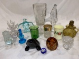 (14) Pcs. Glass incl. paperweights, (2) perfume bottles (clear one has chip on stopper)