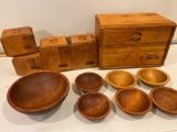 Wooden bread box & canister set, 7-pc. Bowl set.