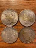 (4) Silver Peace dollars (1923-S, two 1924, 1925). Bid times four.