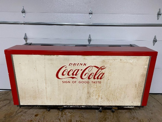 Vintage embossed lettered reach-in Coca-Cola cooler