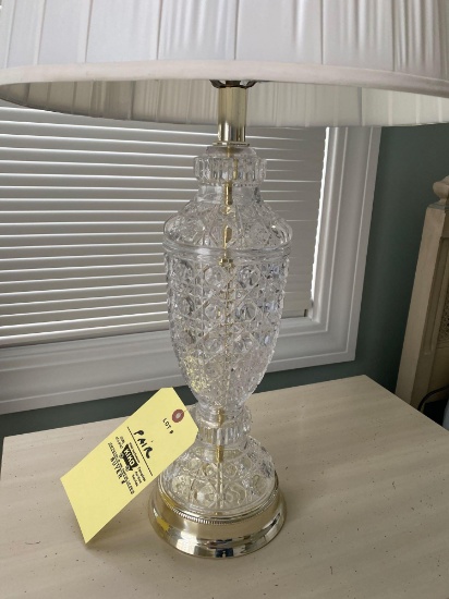 Pair of crystal table lamps, 30.5" tall.