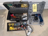 Ryobi & Fury drills, toolbox w/ tools.