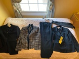 Jones NY size 10 suit coat w/ pants, black silk scarf, Tahiti sz 12P petite black & white jacket