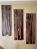 Set of (3) wooden tree art plaques, each 16 x 52
