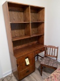 2-Pc. Oak desk w/ bookshelf top & chair.