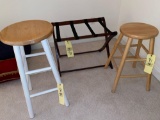 (2) Stools, luggage stand.