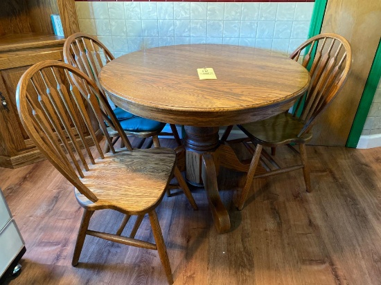 Oak Pedestal Table and 3 Chairs