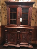 Two pc heavily carved china hutch