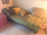 Antique green upholstered day bed w oak base