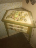 Floral painted drop front corner desk