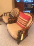 Pine Upholstered Chairs, w matching material stool