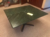 Metal based, wood top table