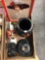 Chalk monkey, bass, records, Coca-Cola tray, Santa, Cleveland Indians poster