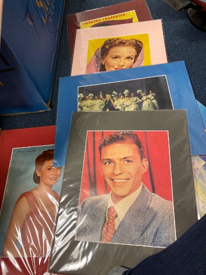 Matted prints of vintage celebrities, 23 total, old sheet music, old magazines