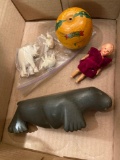 Walrus Eskimo carved figurine and bone Elephant Figurines