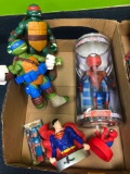 Box of toys, teenage mutant ninja turtles, Spider-Man