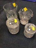 4 lg crystal glass vases and canisters