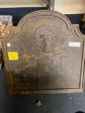 Cast iron fireback with eagle, ?be liberty thine?